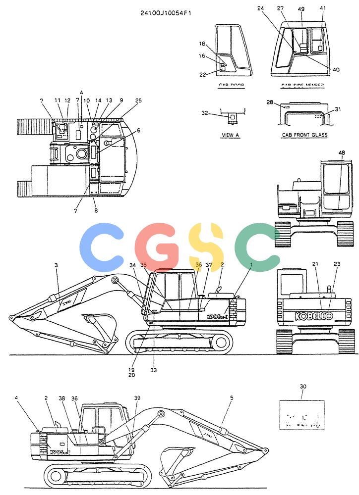 神钢零件查询(K905LC) - MARK II EXCAVATOR BTW YP1001 - YP1281. (4/89-12/03) (10-001) - LABEL, NAME-PLATE Kobelco