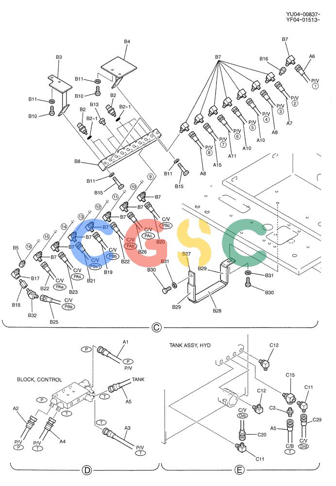 纽荷兰零件查询(E235SRLC) - CRAWLER EXCAVATOR BTW YU04-00837 - YU04-01417 (01-029[02]) - CONTROL LINES, REMOTE, P/N YF68H00004F1 New Holland Constructuion