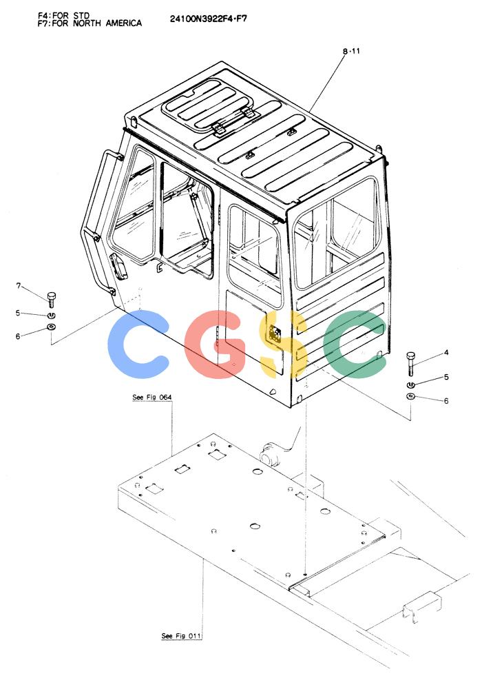 神钢零件查询(K904EL) - EXCAVATOR ASN LX1401 (1/86-12/03) (02-001) - INSTAL, CAB, P/N 24100N3922F4, F7 Kobelco
