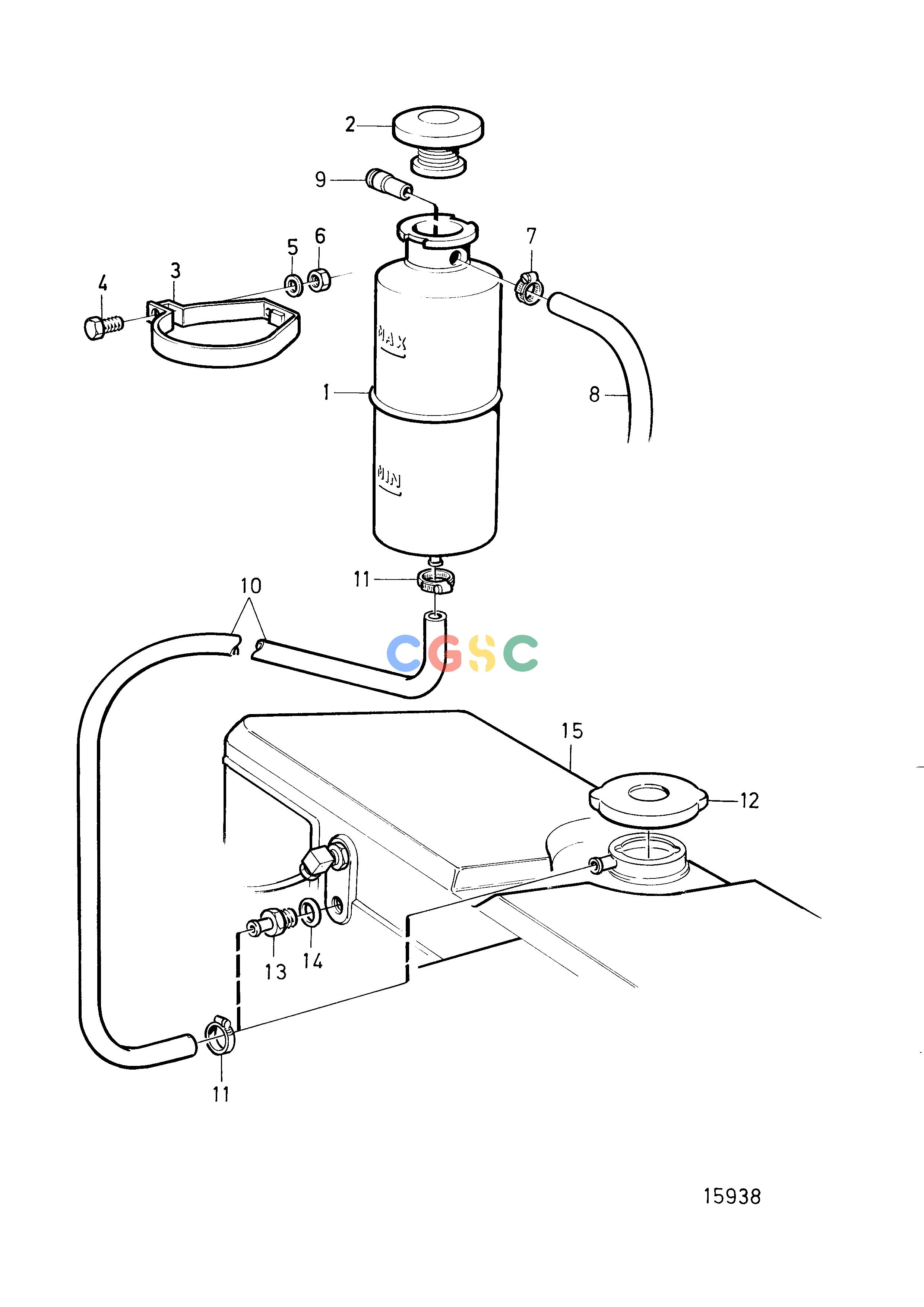 沃尔沃零件查询TAMD72P-A; TAMD72WJ-ACooling SystemExpansion Tank with Installation ComponentsEPC Volvo Penta Parts catalog