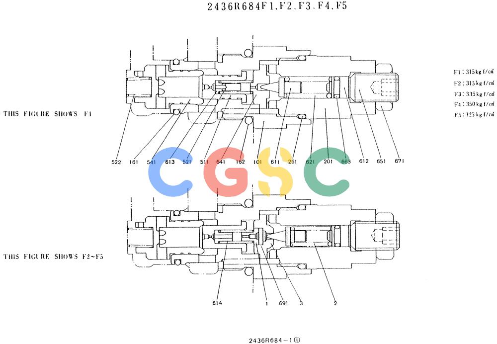 神钢零件查询(K907LC) - MARK II EXCAVATOR BTW YQ0101 - YQ0564 (1/87-12/03) (11-003) - VALVE ASSY, PORT RELIEF 2436R684F1,F2,F3,F4,F5 Kobelco