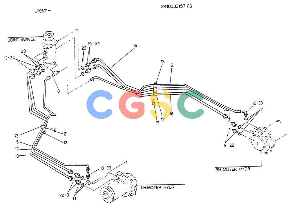 神钢零件查询(K905LC) - EXCAVATOR BTW YP0115 - YP0301 (1/85-12/03) (05-019) - HYDR LINES, LOW Kobelco
