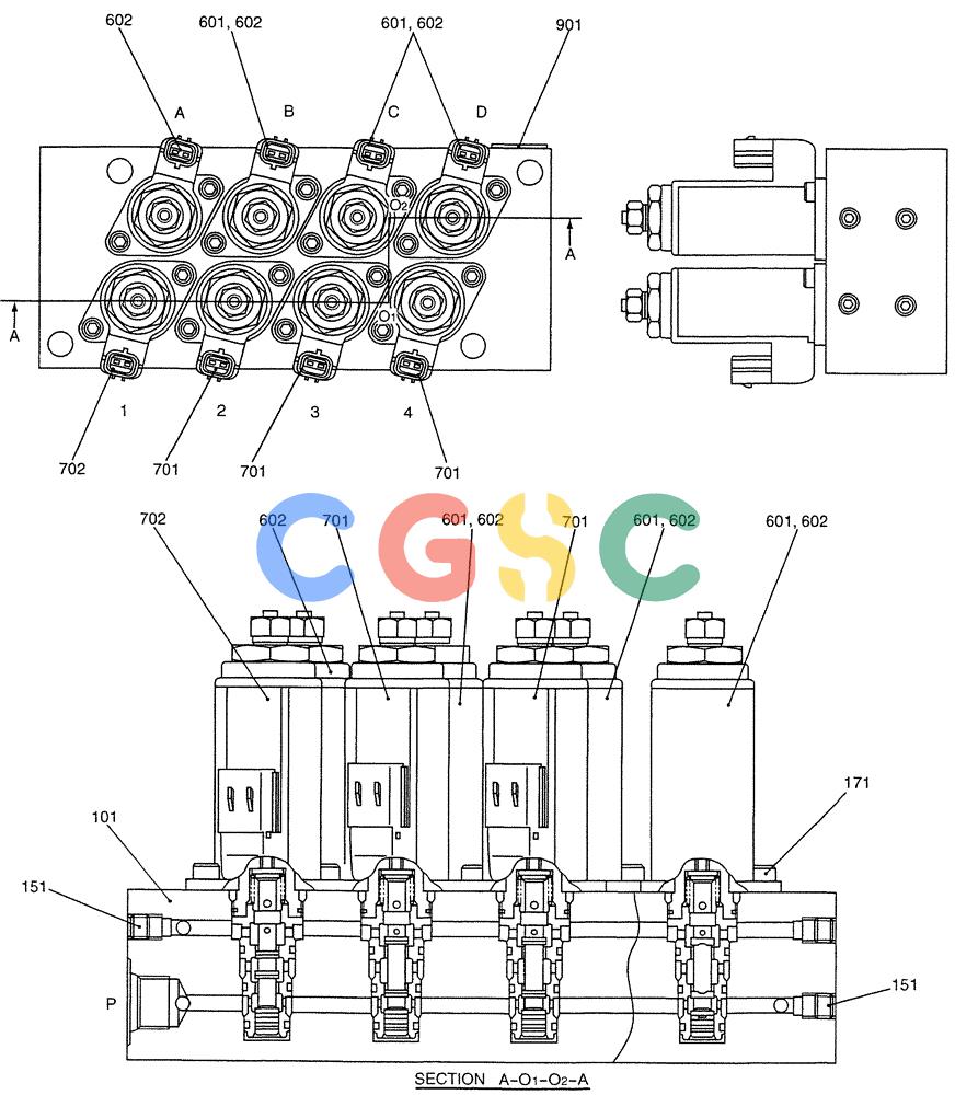 纽荷兰零件查询(E200SRLC) - CRAWLER EXCAVATOR BTW LA04-01506 - LA04-01625 (07-019) - VALVE ASSY, SOLENOID New Holland Constructuion