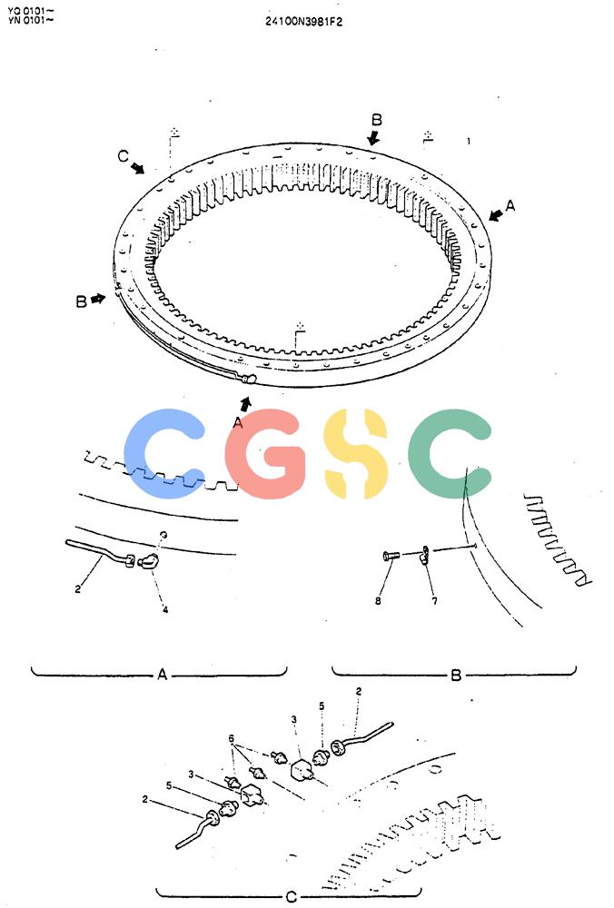神钢零件查询(MD200BLC) - EXCAVATOR BTW YQ0101 - YQ0564 (1/80-12/06) (06-007) - BEARING ASSY (LUBRICATION) Kobelco