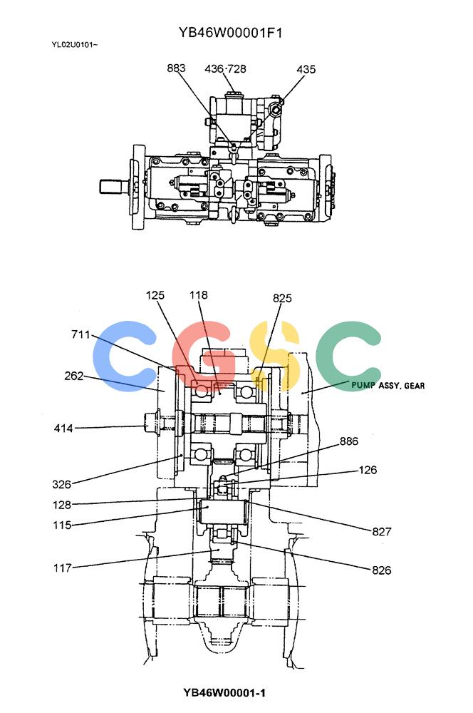 神钢零件查询(ED190LC) - BLADE RUNNER EXCAVATOR/DOZER BTW YL02U0101 - YL03U0135 (1/02-12/06) (06-012) - PUMP ASSY, GEAR (YB46W00001F1) Kobelco