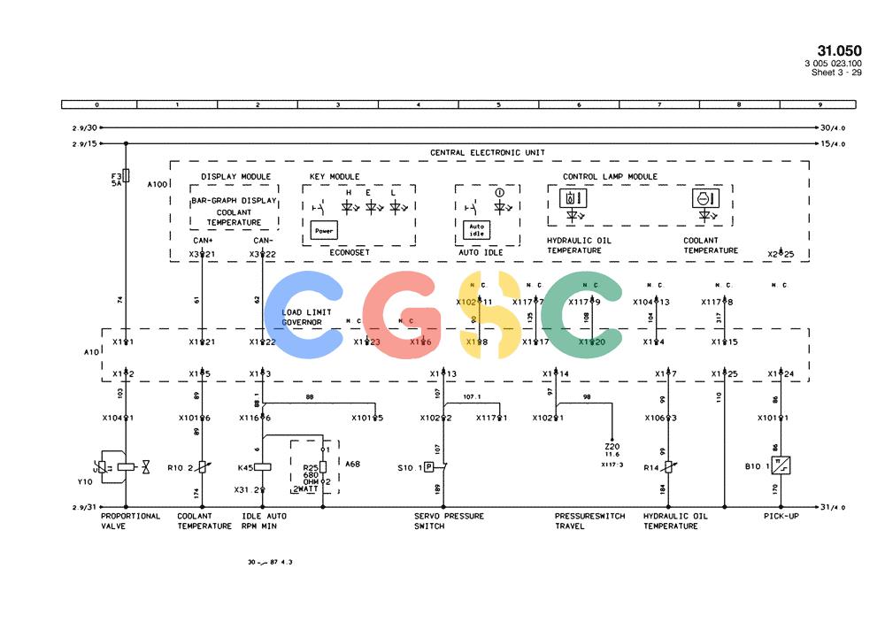 纽荷兰零件查询(EC450) - CRAWLER EXCAVATOR (SN: 750001-UP) (11/99-) (31.050[003]) - ELECTRICAL COMPON. I.CIRCUIT DIAGRAM PAGE 3(S/N 750001-UP) New Holland Constructuion