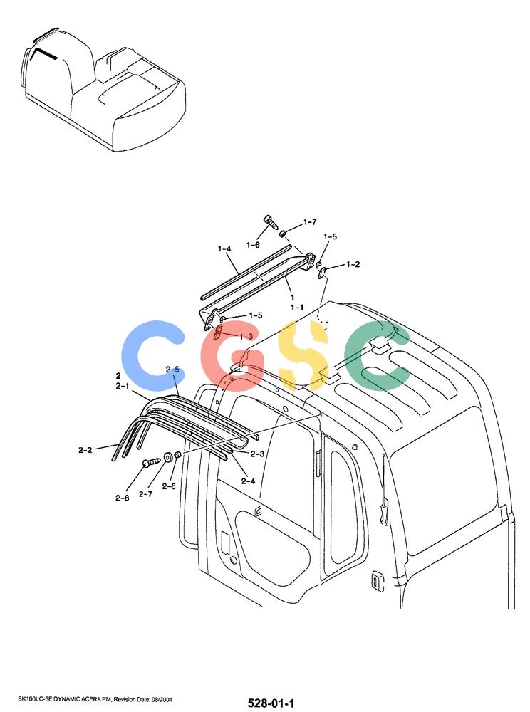 神钢零件查询(SK160LC-6E) - DYNAMIC ACERA EXCAVATOR 08/2004 ASN YM03U0523 (8/04-12/07) (05-003) - SUN VISOR FRONT Kobelco