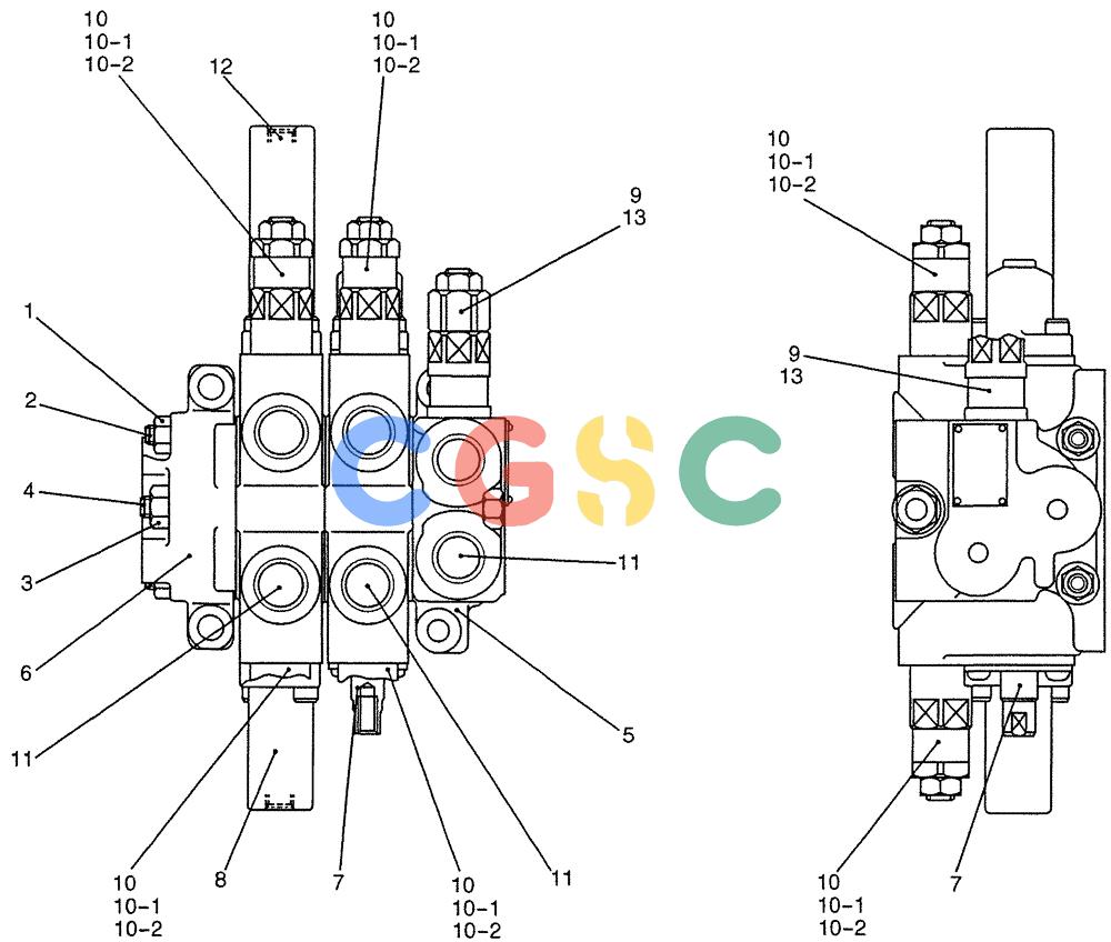 纽荷兰零件查询(E200SRLC) - CRAWLER EXCAVATOR BTW LA04-01506 - LA04-01625 (07-033) - VALVE ASSY, CONTROL (EXTRA DOZER) New Holland Constructuion