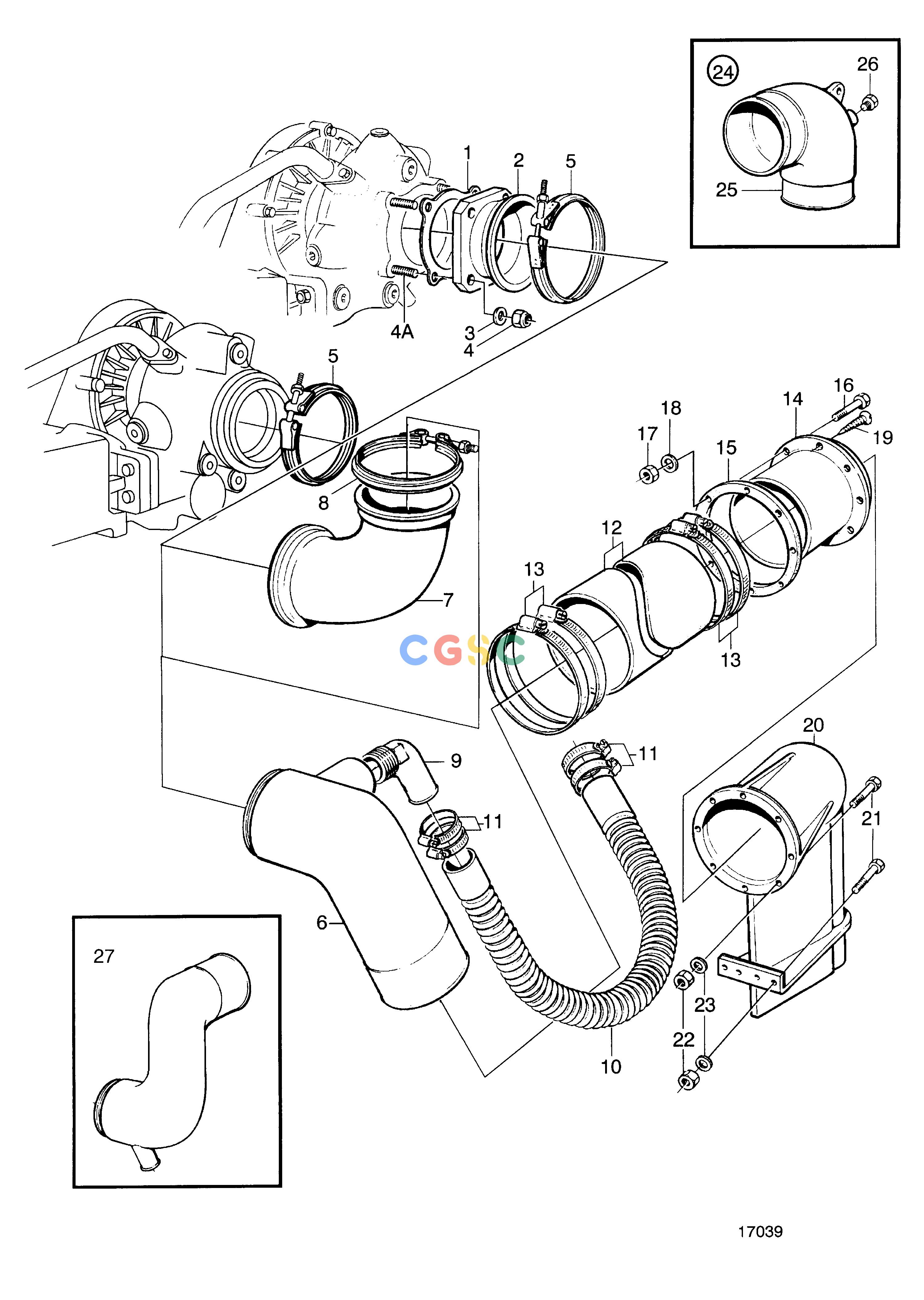 沃尔沃零件查询TAMD71B; TAMD73P-A; TAMD73WJ-AIntake and Exhaust SystemWater Cooled Exhaust Line 5''(127) Incl. Exh.riser: CEPC Volvo Penta Parts catalog