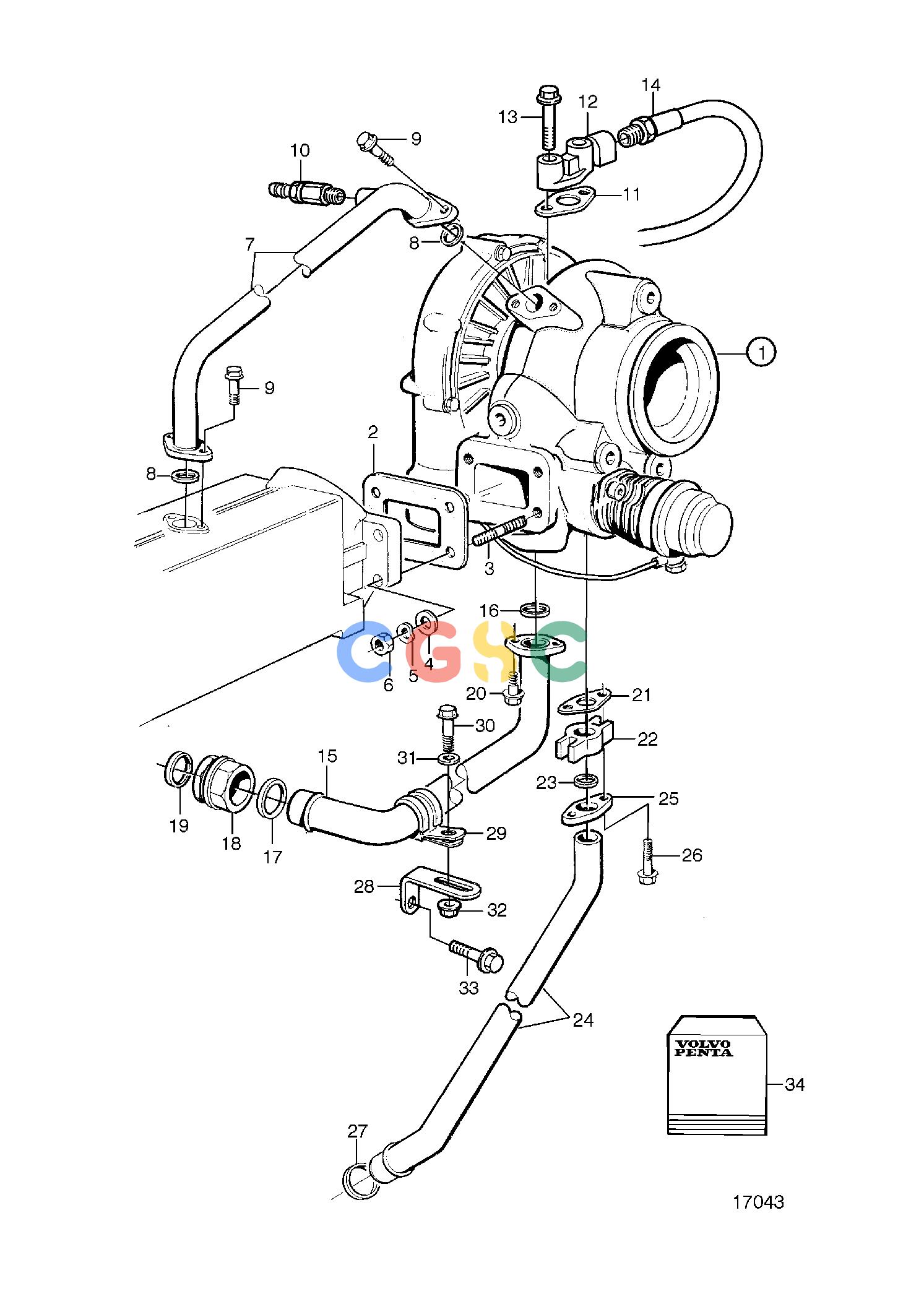 沃尔沃零件查询TAMD71B; TAMD73P-A; TAMD73WJ-AIntake and Exhaust SystemTurbochargerEPC Volvo Penta Parts catalog