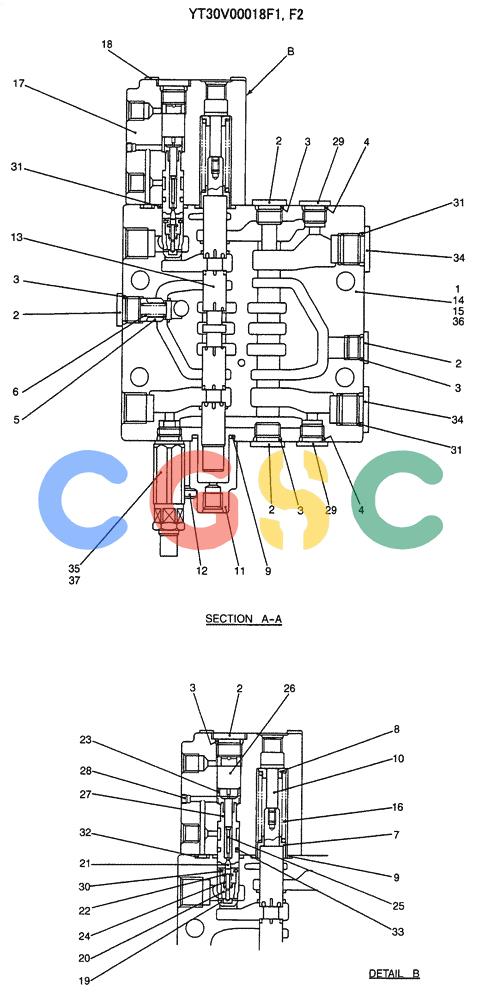 纽荷兰零件查询(E70SR) - MIDI CRAWLER EXCAVATOR ASN YT04-07175 (07-004[02]) - VALVE ASSY, CONTROL (OPTION), (P/N YT30V00018F1) New Holland Constructuion