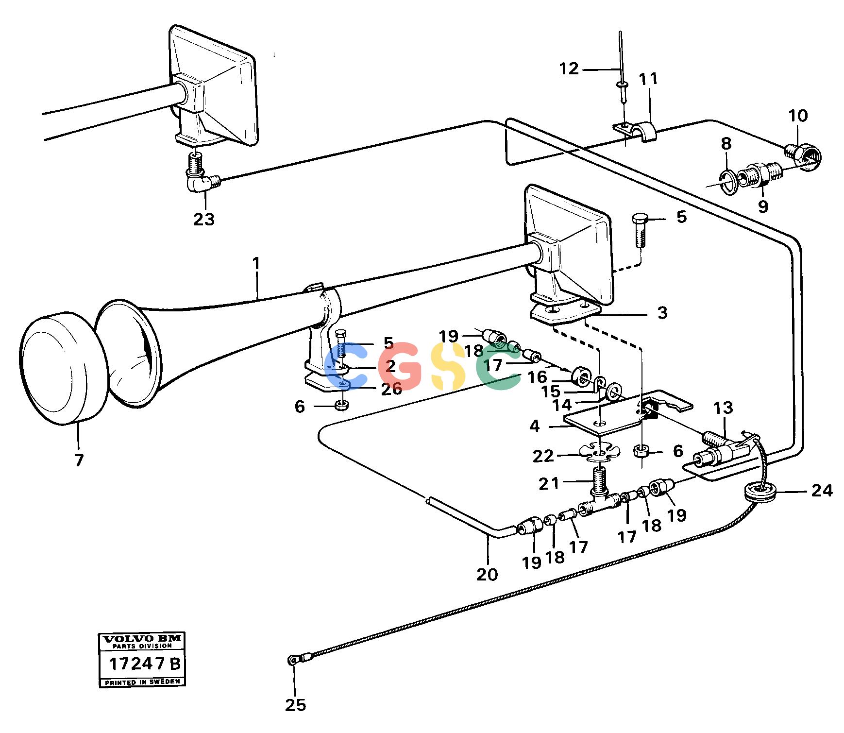 沃尔沃零件查询A25 VOLVO BM Compressed air horn with connections 98814VOLVO BM A25 NoneNoneNoneAutodata Volvo online