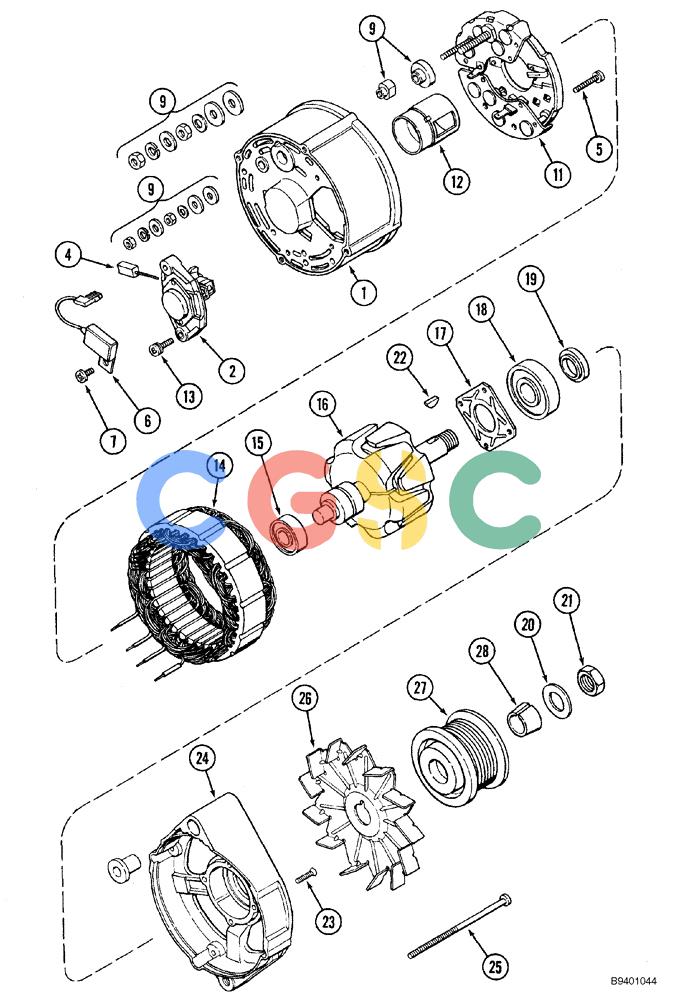 纽荷兰零件查询(DC95) - CRAWLER DOZER (8/04-) (04-03) - ALTERNATOR ASSY (MODELS WITH AIR CONDITIONING) New Holland Constructuion