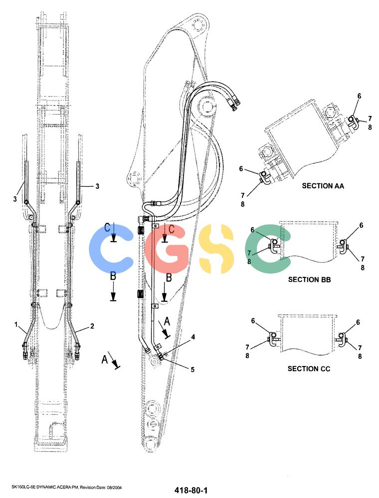 神钢零件查询(SK160LC-6E) - DYNAMIC ACERA EXCAVATOR 08/2004 ASN YM03U0523 (8/04-12/07) (03-015) - ARM HYDRAULIC LINES 3.1M (10ft 2in) (ROTATION) Kobelco
