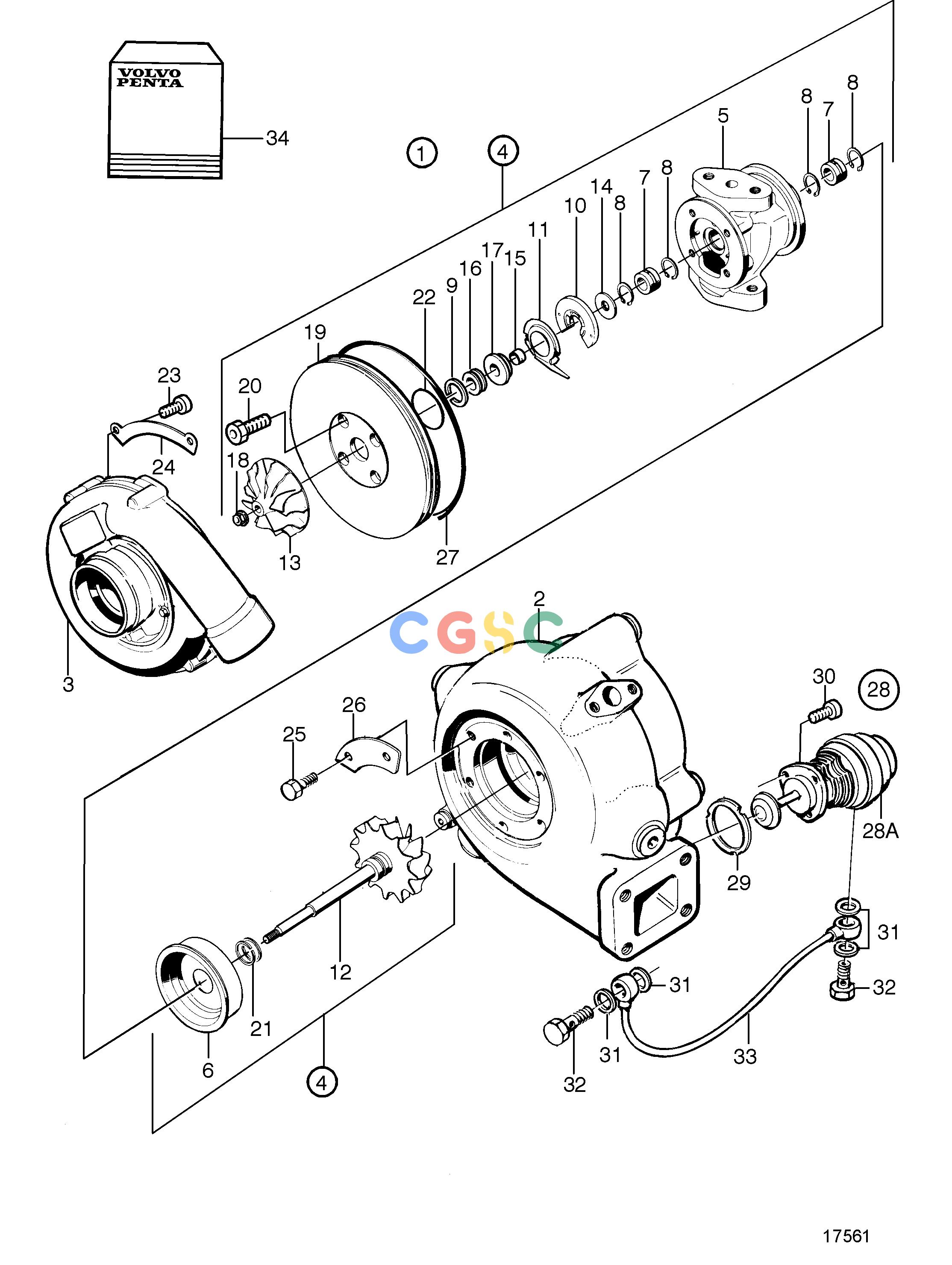 沃尔沃零件查询TAMD72P-A; TAMD72WJ-AIntake and Exhaust SystemTurbocharger, Components: 3828244EPC Volvo Penta Parts catalog