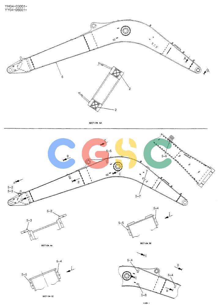 神钢零件查询(BREAKER) - ATTACHMENT (N&B) - SK115SR & SK135SR - ASN YV04, YY04, YH04-03001 (9/04-) (02-006) - BOOM HOE, 4.6M (EXTRA, NIBBLER & BREAKER) Kobelco