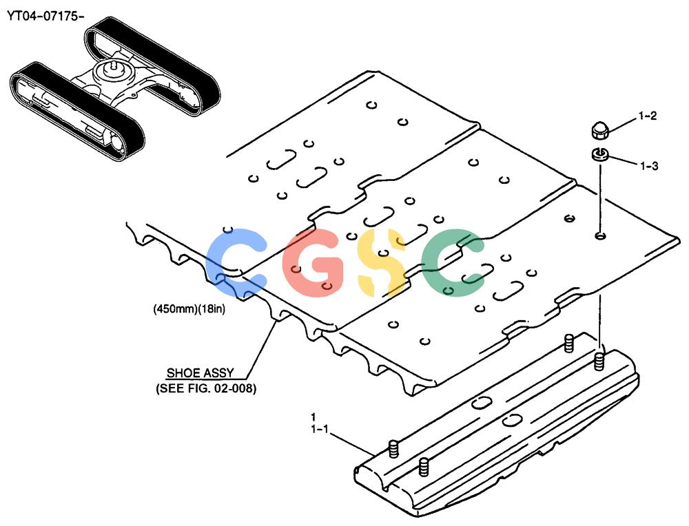 纽荷兰零件查询(E70SR) - MIDI CRAWLER EXCAVATOR ASN YT04-07175 (02-010) - SHOE ASSY (WITH RUBBER PAD) New Holland Constructuion