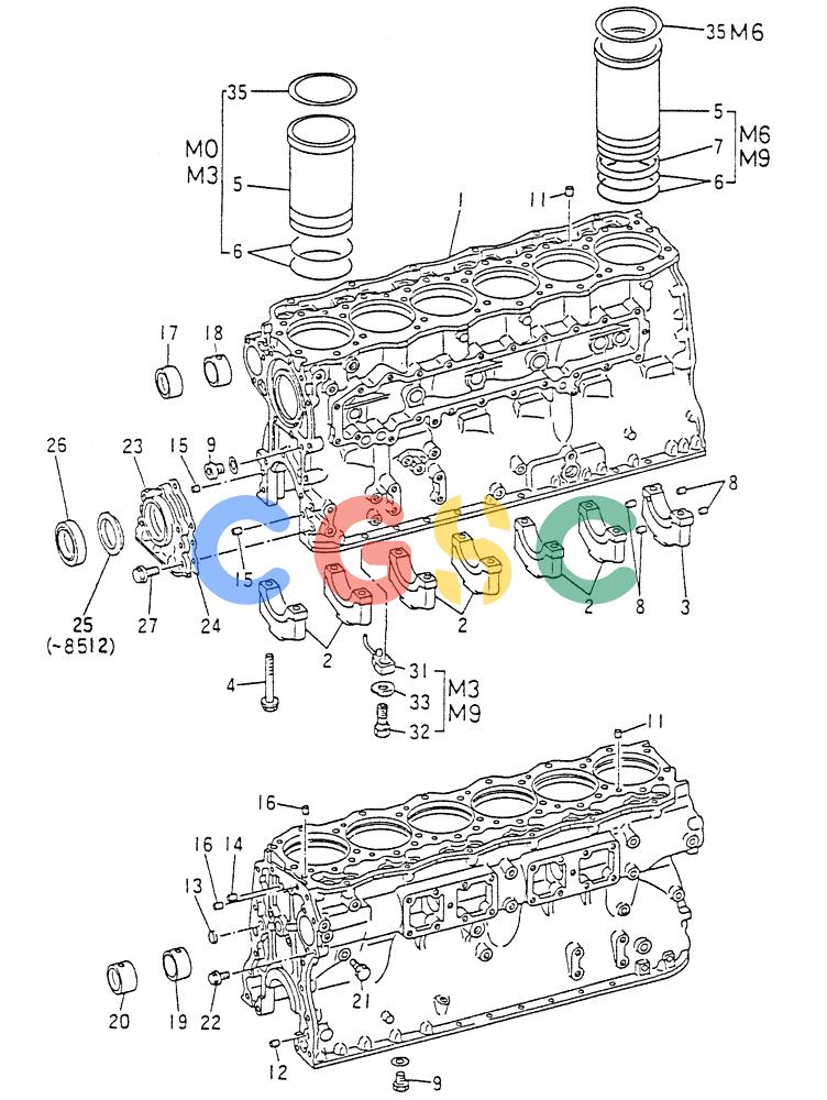 神钢零件查询(6D15) - MITSUBISHI DIESEL ENGINES - K907D & K907LC EXCAVATORS (1/86-12/06) (01-002) - CYLINDER BLOCK Kobelco