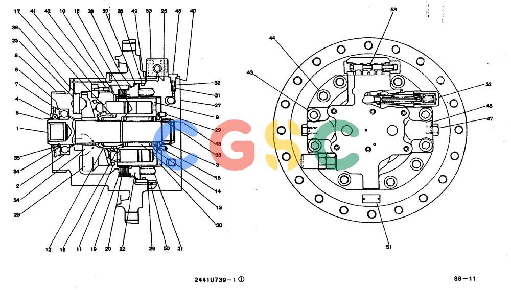 神钢零件查询(MD200BLC) - EXCAVATOR BTW YQ0101 - YQ0564 (1/80-12/06) (11-026) - MOTOR ASSY (PROPELLING)- 2441U739 F2 Kobelco