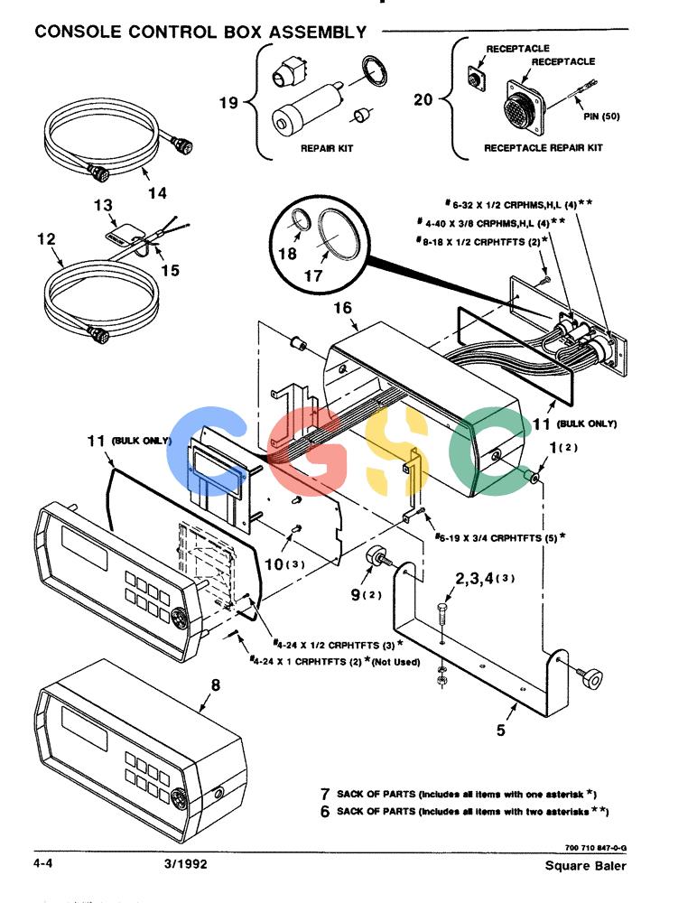 凯斯零件查询(8570) - CASE IH MID-SIZE RECTANGULAR BALER (1/91-12/96) (4-04) - CONSOLE CONTROL BOX ASSEMBLY Case Agriculture