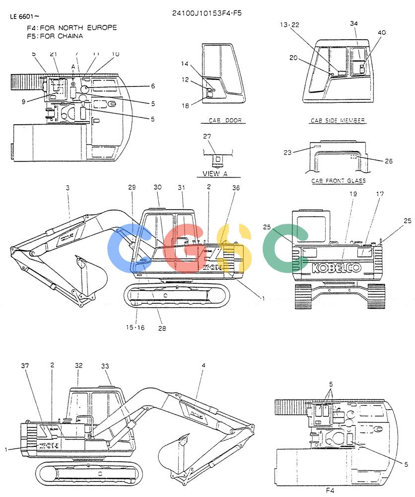 神钢零件查询(K903) - MARK II EXCAVATOR BTW LE6601 - LE7871 (1/88-12/03) (10-001) - LABEL, NAME-PLATE (FOR EXPORT), P/N-24100J10153F4 Kobelco