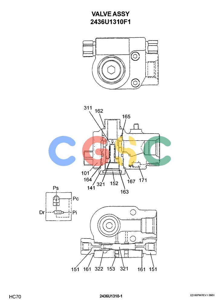 神钢零件查询(ED180) - BLADE RUNNER EXCAVATOR/DOZER ASN YLU0001 (1/99-12/01) (12-033) - VALVE ASSY 2436U1310F1 Kobelco