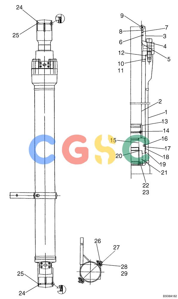 神钢零件查询(SK160LC) - DYNAMIC ACERA EXCAVATOR 11/2000 ASN YM02U0101 (11/00-12/02) (08-004) - R.H. BOOM CYLINDER ASSEMBLY, P/N YM01V00006F1 Kobelco