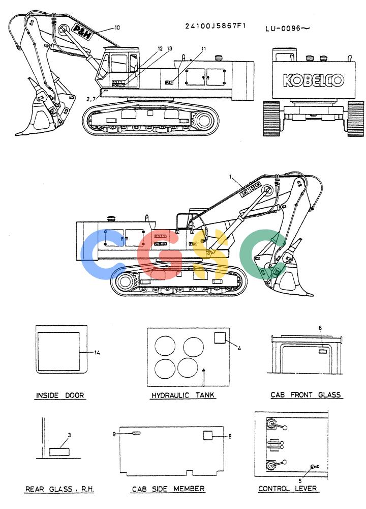 神钢零件查询(K935) - EXCAVATOR SUPPLEMENT ASN LU00154 (1/76-12/03) (09-016) - LABEL, NAME PLATE P/N 24100J5867F1 Kobelco