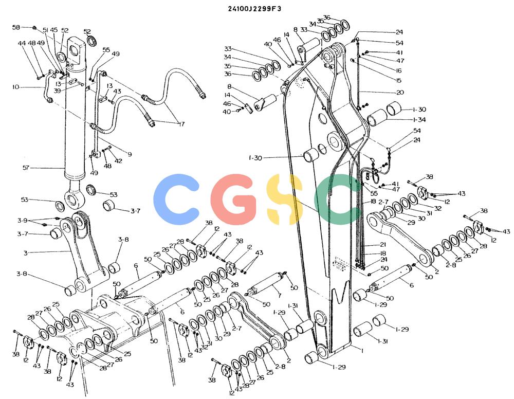 神钢零件查询(K935) - EXCAVATOR BTW L70106 - L70166, LU0067 (1/76-12/03) (09-019) - ARM ASSY, 3.24M, P/N 24100J2299F3 Kobelco