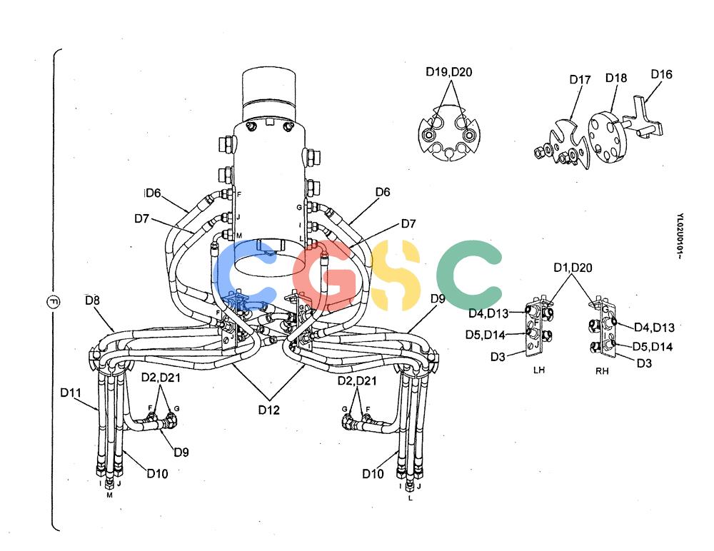 神钢零件查询(ED190LC) - BLADE RUNNER EXCAVATOR/DOZER BTW YL02U0101 - YL03U0135 (1/02-12/06) (02-009[04]) - HYD LINES, LOWER Kobelco