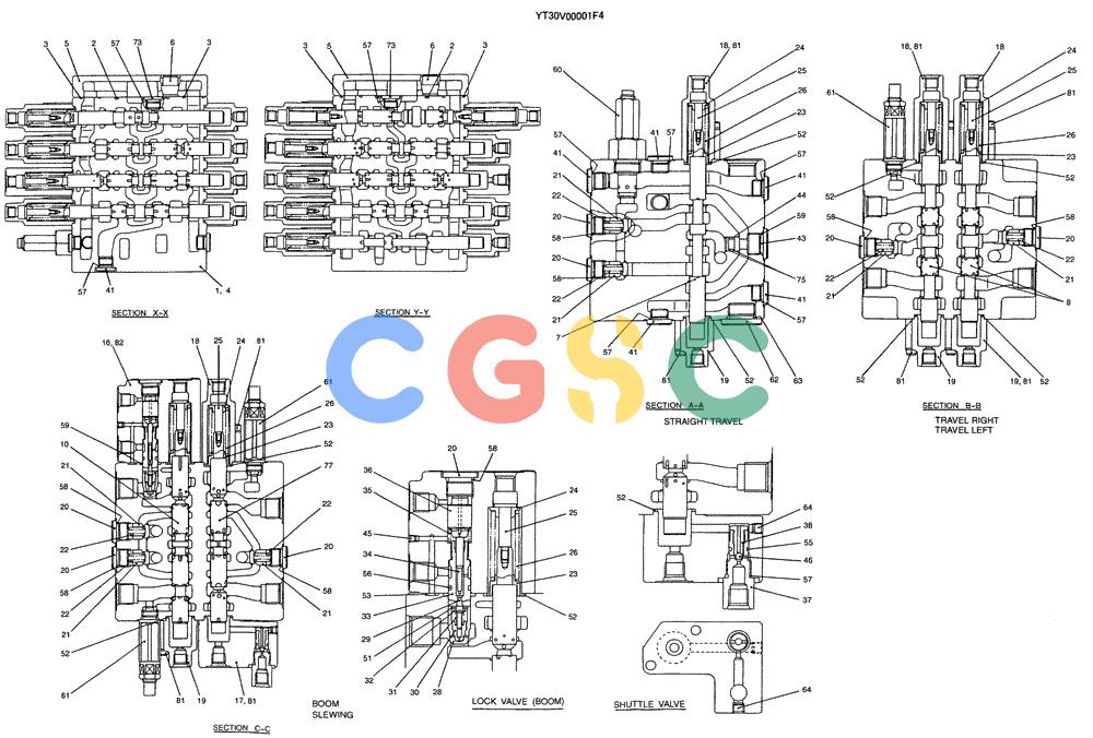 纽荷兰零件查询(E70SR) - MIDI CRAWLER EXCAVATOR ASN YT04-07175 (07-002[02]) - VALVE ASSY, CONTROL, P/N YT30V00001F4 New Holland Constructuion