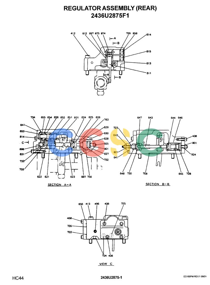 神钢零件查询(ED180) - BLADE RUNNER EXCAVATOR/DOZER ASN YLU0001 (1/99-12/01) (12-021) - REGULATOR ASSEMBLY (REAR), (2436U2875F1) Kobelco
