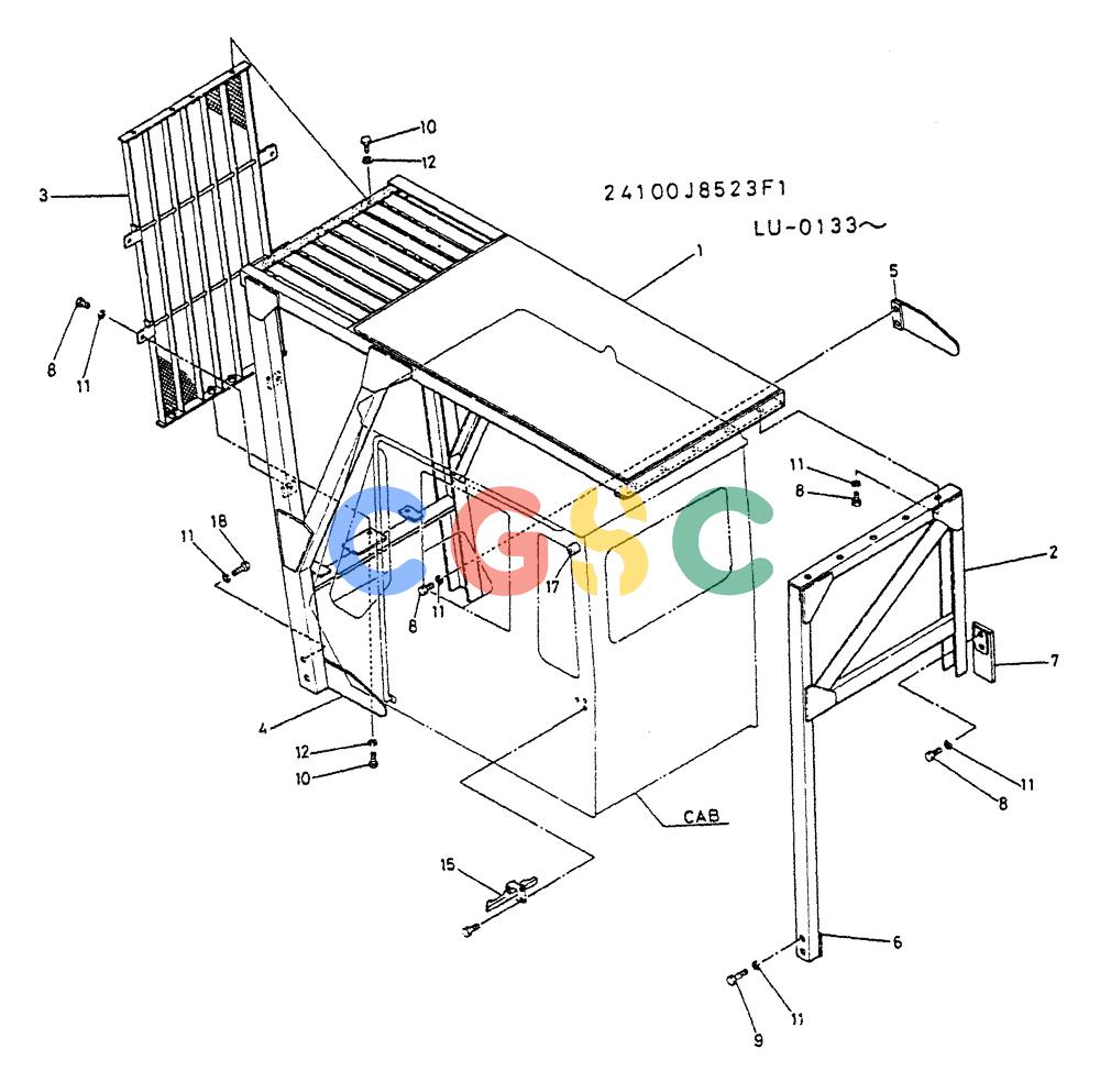 神钢零件查询(K935) - EXCAVATOR SUPPLEMENT ASN LU00154 (1/76-12/03) (02-014) - GUARD ASSY, CAB P/N 24100J8523F1 Kobelco