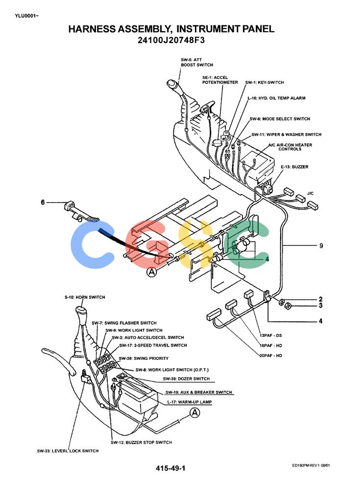 神钢零件查询(ED180) - BLADE RUNNER EXCAVATOR/DOZER ASN YLU0001 (1/99-12/01) (06-002[01]) - INSTRUMENT PANEL HARNESS ASSEMBLY 24100J20748F3 Kobelco