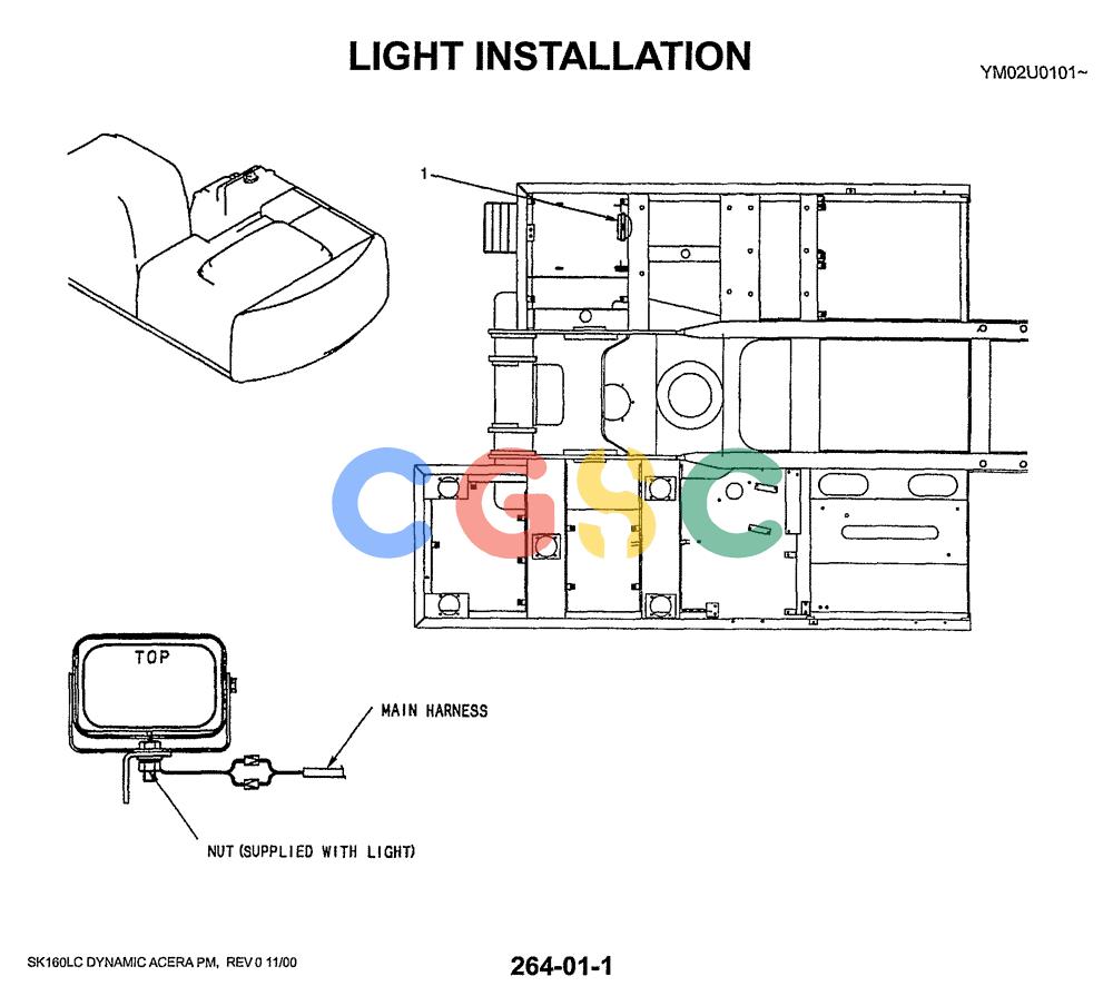 神钢零件查询(SK160LC) - DYNAMIC ACERA EXCAVATOR 11/2000 ASN YM02U0101 (11/00-12/02) (01-062) - LIGHT INSTALLATION Kobelco