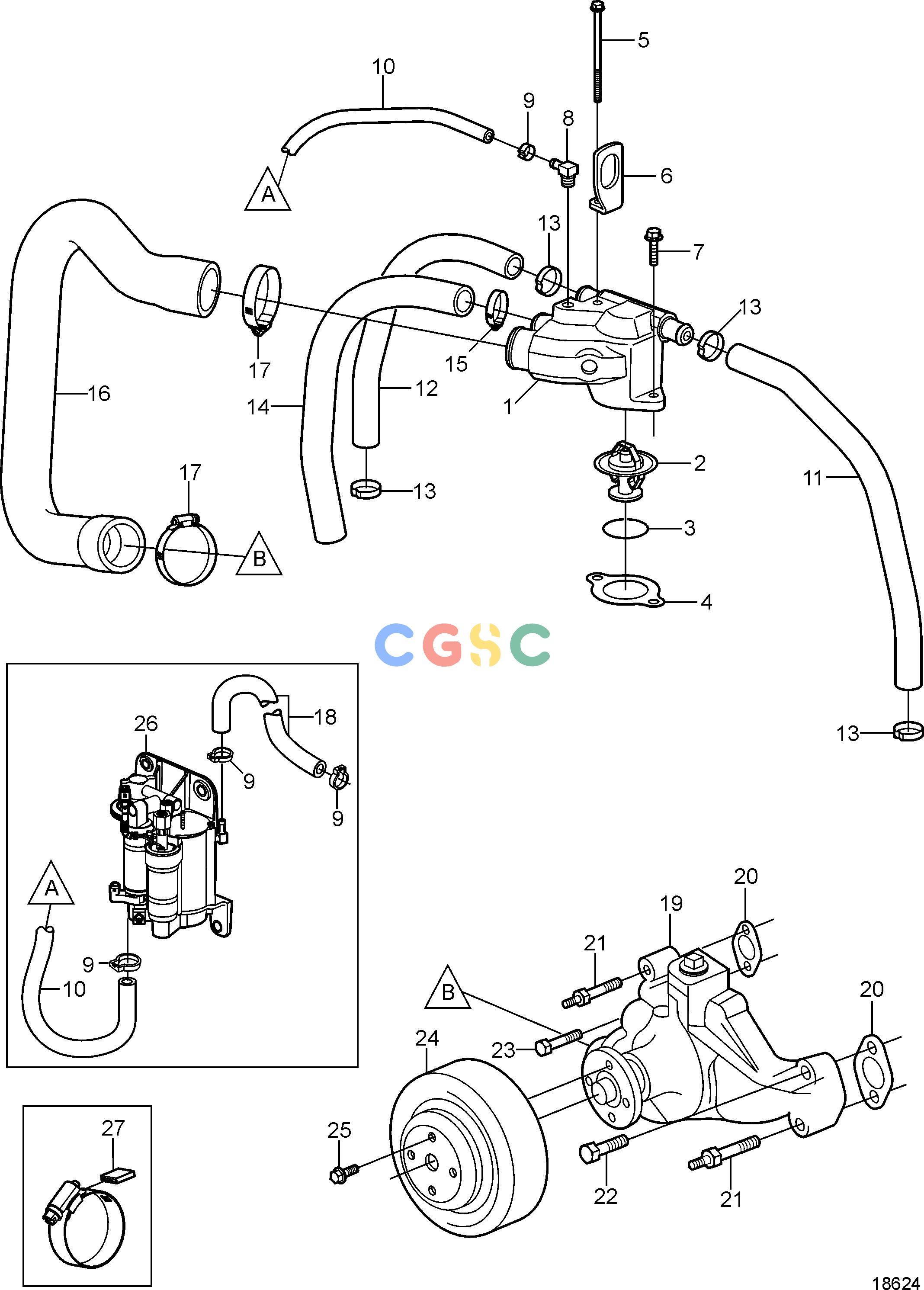 沃尔沃零件查询4.3GXi-ACooling SystemCirculation Pump and ThermostatEPC Volvo Penta Parts catalog