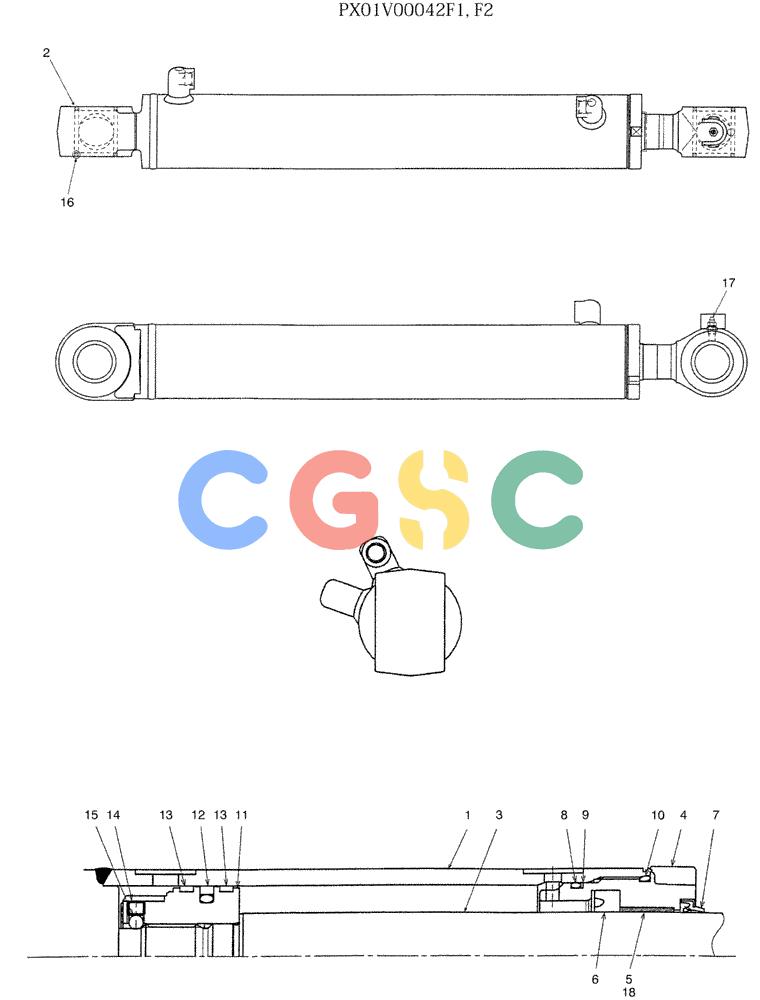 纽荷兰零件查询(E35SR) - COMPACT CRAWLER EXCAVATOR ASN PX13-15001 (N6TN61732) (NA) (1/06-) (07-036) - CYLINDER ASSY, SWING New Holland Constructuion