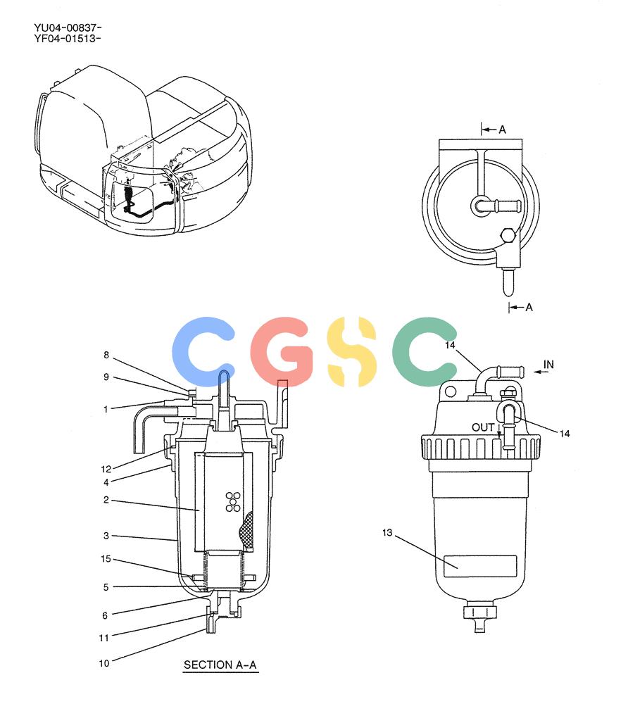 纽荷兰零件查询(E235SRLC) - CRAWLER EXCAVATOR BTW YU04-00837 - YU04-01417 (01-013) - SEPARATOR ASSY, WATER New Holland Constructuion