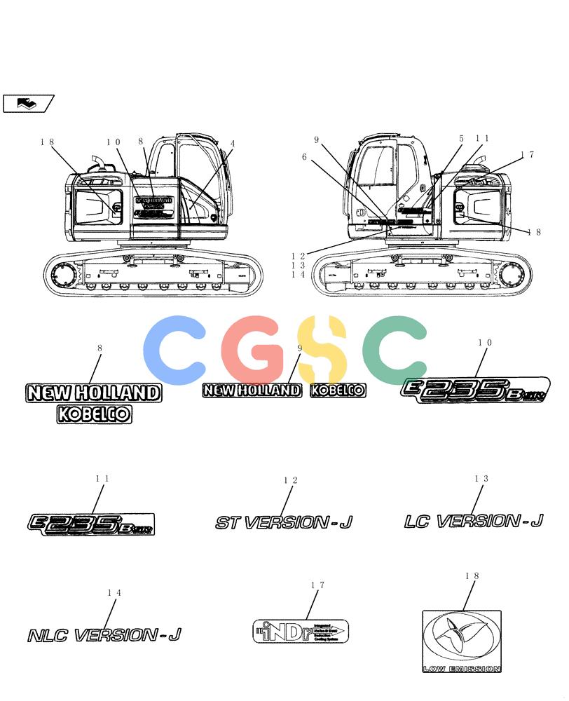 纽荷兰零件查询(E235BSR) - CRAWLER EXCAVATOR (5/07-) (4.520[05]) - DECALS New Holland Constructuion