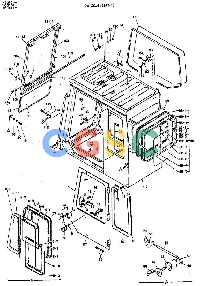 神钢零件查询(MD400LC) - EXCAVATOR BTW YS0101 - YS0200 (1/80-12/06) (02-002[02]) - CAB ASSY Kobelco