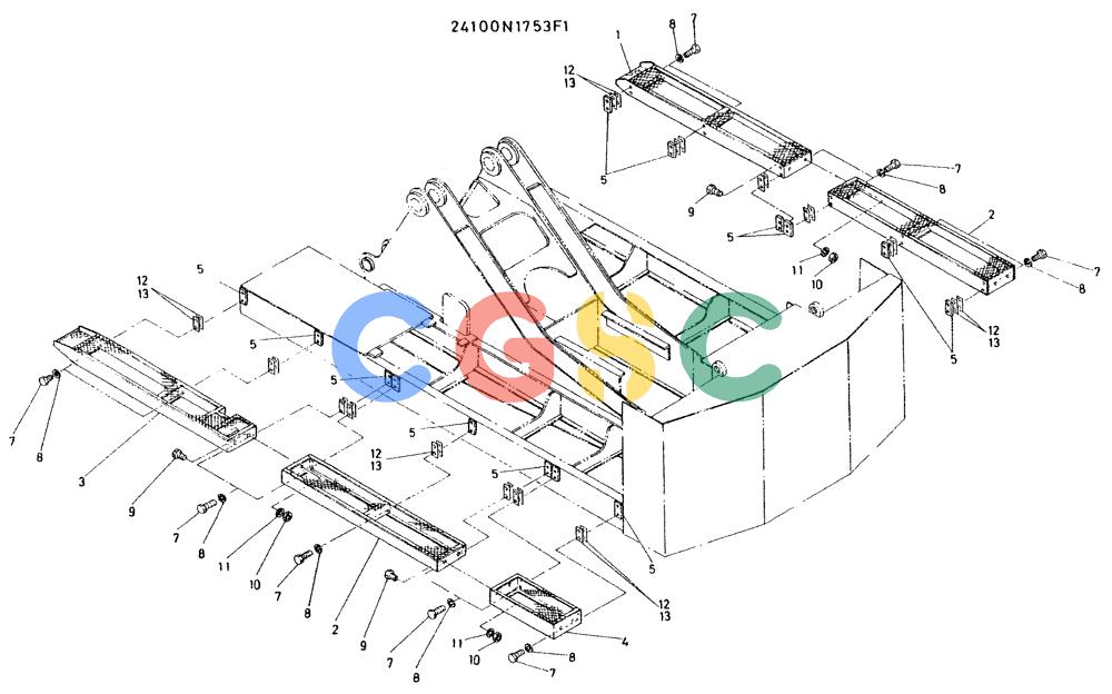 神钢零件查询(K935) - EXCAVATOR BTW L70106 - L70166, LU0067 (1/76-12/03) (10-010) - CATWALK ASSY, P/N 24100N1753F1 Kobelco
