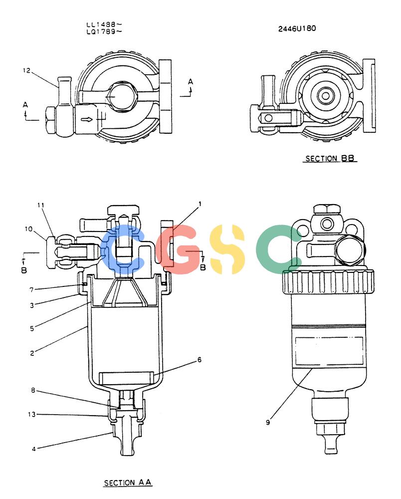 神钢零件查询(K909LC) - MARK II EXCAVATOR ASN LL1488 (1/87-12/03) (05-007) - FILTER ASSEMBLY (2446U180) Kobelco