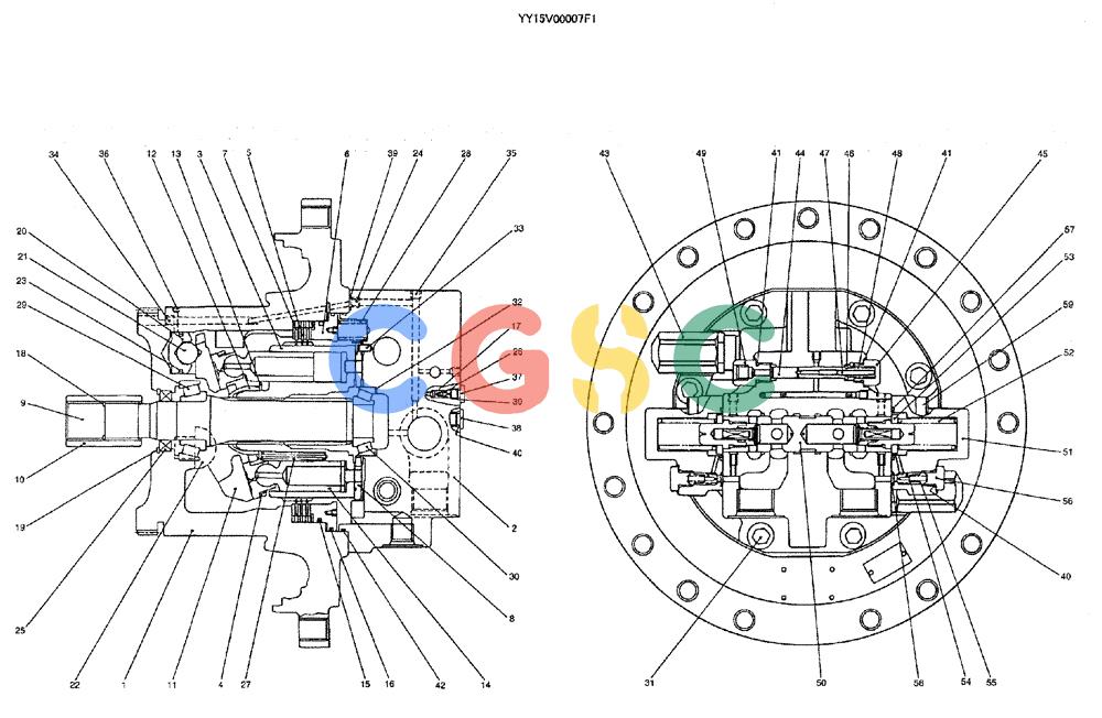 神钢零件查询(ED150) - BLADE RUNNER EXCAVATOR/DOZER ASN YH02-01384 (4/02-12/03) (04-016) - MOTOR ASSY (PROPELLING) (PN YY15V00007F1) Kobelco