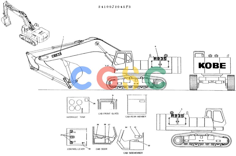 神钢零件查询(K935) - EXCAVATOR BTW L70106 - L70166, LU0067 (1/76-12/03) (07-011) - LABEL NAME-PLATE, P/N 24100J2045F3 Kobelco