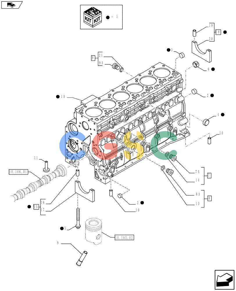 神钢零件查询(F4GE9684C J602) - ENGINE 5801385852 - 84369829 (1/13-) (10.001.02) - CRANKCASE Kobelco