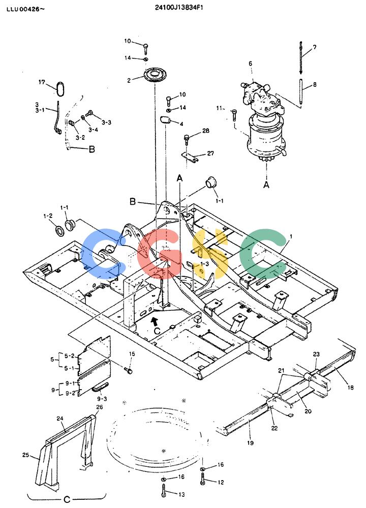 神钢零件查询(MD240C) - EXCAVATOR BTW LLU0301 - LLU0600 (1/80-12/06) (01-002) - FRAME ASSY, UPP - 24100J13834F1 Kobelco