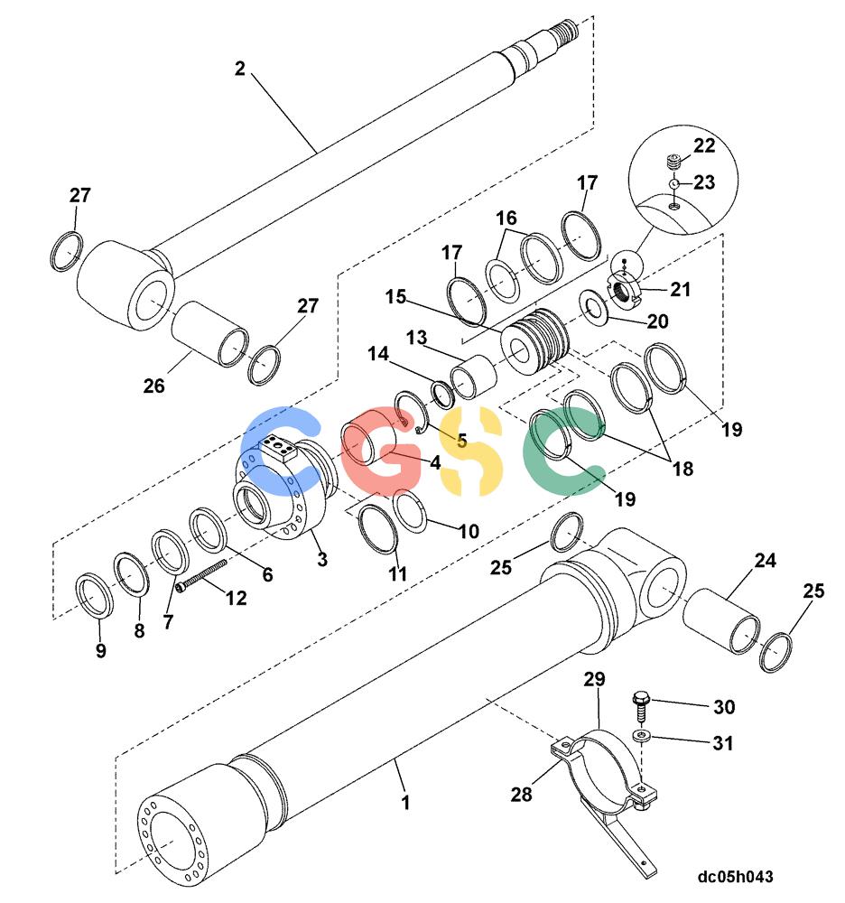 纽荷兰零件查询(EH215) - CRAWLER EXCAVATOR (9/03-) (08 -93[00]) - CYLINDER ASSY, BOOM, LEFT HAND (YN01V00104F2) New Holland Constructuion