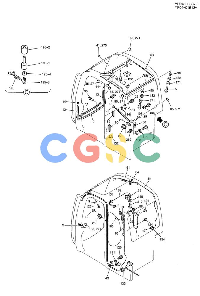纽荷兰零件查询(E235SRLC) - CRAWLER EXCAVATOR BTW YU04-00837 - YU04-01417 (01-037[02]) - CAB ASSY, P/N YN02C00076F1 New Holland Constructuion