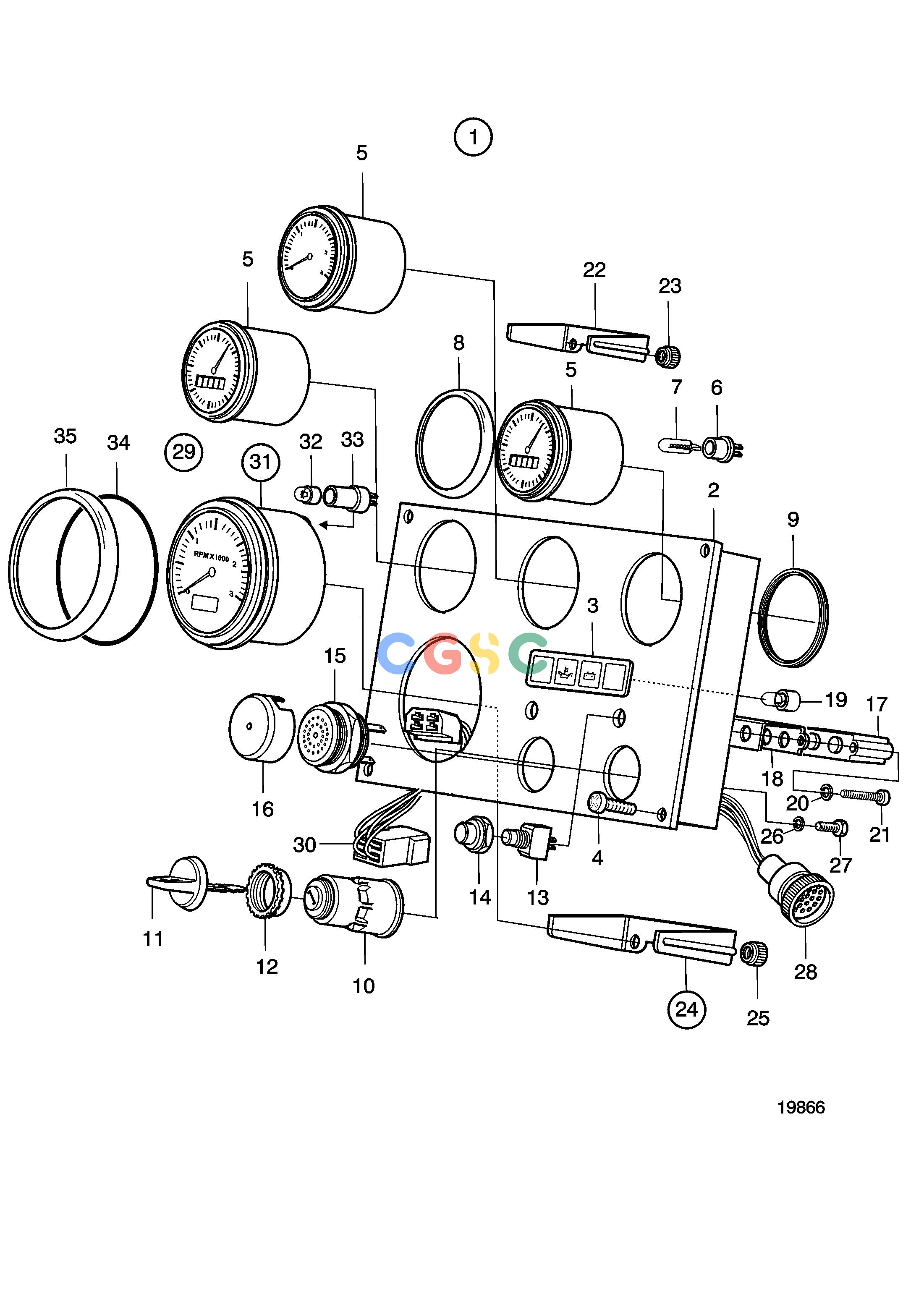 沃尔沃零件查询D5A-T; D5A-TA; D5A-B TA; D7A-T; D7A-TA; D7A-B TAElectrical SystemInstrument Panel 24VEPC Volvo Penta Parts catalog