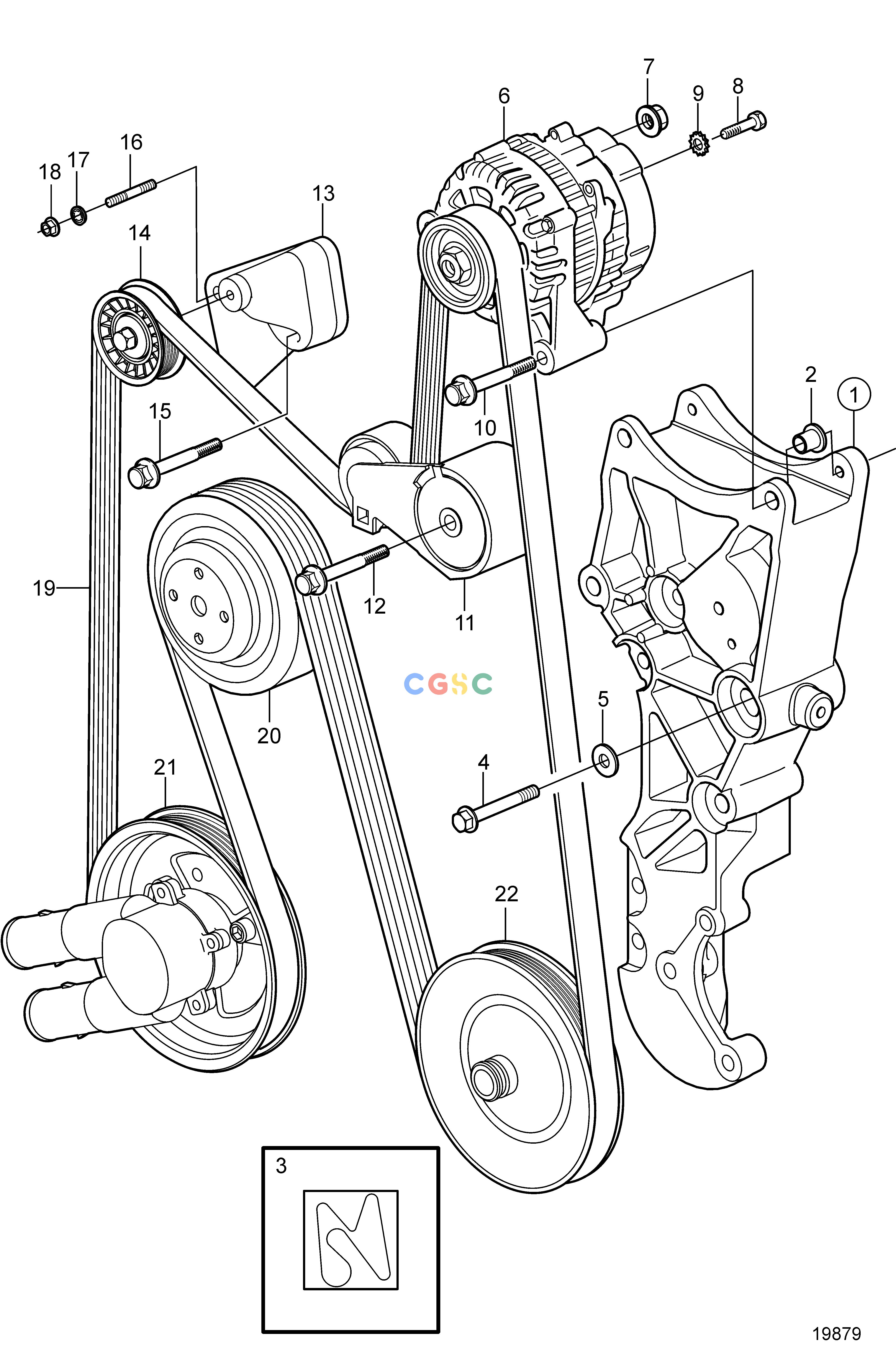 沃尔沃零件查询4.3GXi-E; 4.3GXi-EF; 4.3OSi-E; 4.3OSi-EFElectrical SystemSerpentine Belt and AlternatorEPC Volvo Penta Parts catalog